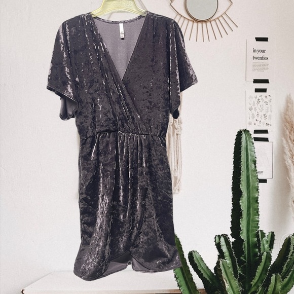 Xhilaration Dresses & Skirts - Purple gray crushed velvet faux wrap dress small